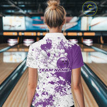 Load image into Gallery viewer, Custom Purple Splatter Bowling Team Women Quarter-Zip Shirt, Bowling League Shirt IPHW11260