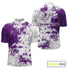 Load image into Gallery viewer, Custom Purple Splatter Bowling Team Men Quarter-Zip Shirt, Bowling League Shirt Bowler Jerseys IPHW11260