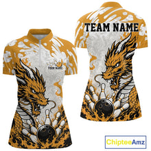 Load image into Gallery viewer, Bowling jersey with dragon design and customizable text on a white background