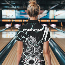 Load image into Gallery viewer, Custom Black And Blue Thunder Lightning Dragon Bowling Team Polo Shirts For Women IPHW8557