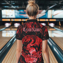 Load image into Gallery viewer, Custom Red Fire Viking Dragon Bowling Women Quarter-Zip Team Shirts, Celtic Bowling Shirts IPHW8873