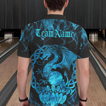 Load image into Gallery viewer, Custom Blue Fire Flame Viking Dragon Bowling Polo Team Shirts For Men, Celtic Bowling Shirt IPHW8874