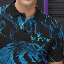 Load image into Gallery viewer, Custom Blue Fire Flame Viking Dragon Bowling Polo Team Shirts For Men, Celtic Bowling Shirt IPHW8874