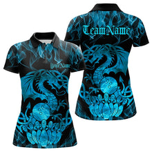 Load image into Gallery viewer, Custom Blue Fire Flame Viking Dragon Bowling Women Polo Team Shirts, Celtic Bowling Shirt IPHW8874