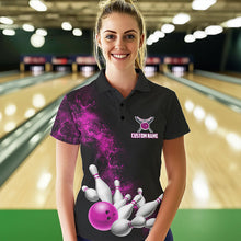 Load image into Gallery viewer, Custom Pink Strike Bowling Polo Shirts For Women Bowling Team Jerseys Bowling League Shirts IPHW8880