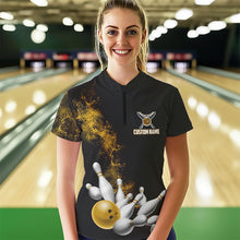 Load image into Gallery viewer, Custom Yellow Bowling Women Quarter-Zip Shirts Bowling Team Jerseys Bowling League Shirts IPHW8882