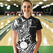 Load image into Gallery viewer, Custom Black And White Maori Style Koru Spiral Tribal Women Bowling Quarter-Zip Shirt IPHW10955
