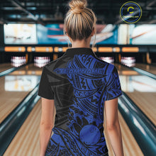 Load image into Gallery viewer, Custom Black And Blue Maori Style Koru Spiral Tribal Women Bowling Quarter-Zip Shirt IPHW10957