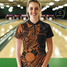 Load image into Gallery viewer, Custom Black And Orange Maori Style Koru Spiral Tribal Women Bowling Quarter-Zip Shirt IPHW10958