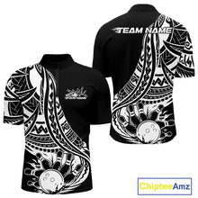 Load image into Gallery viewer, Custom Black And White Maori Style Koru Spiral Tribal Men Bowling Quarter-Zip Team Shirt IPHW10960