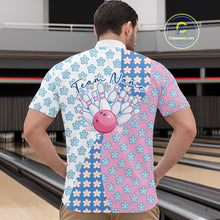 Load image into Gallery viewer, Custom Cute Pastel Pink And Blue Flower Bowling Men Quarter-Zip Shirts, Floral Bowling Jerseys IPHW11267