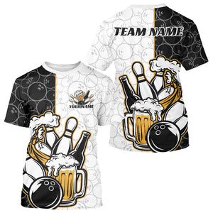 Custom Funny Bowling And Beer Team Bowling T-Shirts For Men, Bowling Pattern IPHW8891