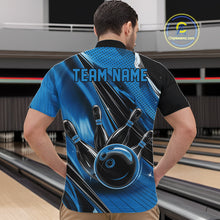 Load image into Gallery viewer, Custom Black And Blue Bowling Jerseys For Men, Bowling Team Quarter-Zip Shirts With Name IPHW10966