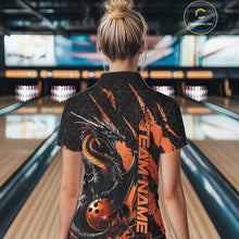Load image into Gallery viewer, Custom Black And Orange Dragon Bowling Women Polo Shirts, Team Bowling Jerseys IPHW10748