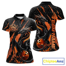 Load image into Gallery viewer, Custom Black And Orange Dragon Bowling Women Polo Shirts, Team Bowling Jerseys IPHW10748