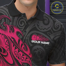 Load image into Gallery viewer, Custom Black And Pink Tribal Polynesian Bowling Team Men Shirts, Niho Mano Bowling Shirt IPHW10755