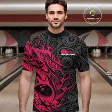 Load image into Gallery viewer, Custom Black And Pink Tribal Polynesian Bowling Team Men Shirts, Niho Mano Bowling Shirt IPHW10755