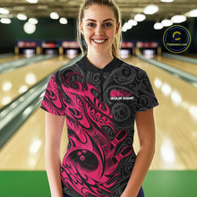 Load image into Gallery viewer, Custom Black And Pink Tribal Polynesian Bowling Women Shirts, Niho Mano Bowling Shirt IPHW10755