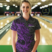 Load image into Gallery viewer, Custom Black And Purple Tribal Polynesian Bowling Team Women Shirts, Niho Mano Bowling Shirt IPHW10756