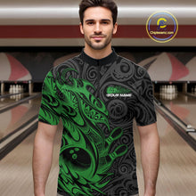 Load image into Gallery viewer, Custom Black And Green Tribal Polynesian Bowling Team Men Shirts, Niho Mano Bowling Shirt IPHW10757