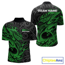 Load image into Gallery viewer, Custom Black And Green Tribal Polynesian Bowling Team Men Shirts, Niho Mano Bowling Shirt IPHW10757