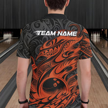 Load image into Gallery viewer, Custom Black And Orange Tribal Polynesian Bowling Team Men Shirts, Niho Mano Bowling Shirt IPHW10759