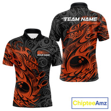 Load image into Gallery viewer, Custom Black And Orange Tribal Polynesian Bowling Team Men Shirts, Niho Mano Bowling Shirt IPHW10759