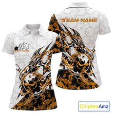 Load image into Gallery viewer, Custom Yellow Camo Bowling Women Polo Shirt, Bowling Ball Pattern Team Jerseys IPHW10988