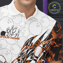 Load image into Gallery viewer, Custom Orange Camo Bowling Men Polo Shirt, Bowling Ball Pattern Team Jerseys IPHW10989