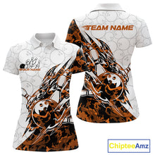 Load image into Gallery viewer, Custom Orange Camo Bowling Women Polo Shirt, Bowling Ball Pattern Team Jerseys IPHW10989