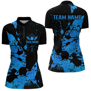 Custom Name Black And Blue Bowling Team Shirts For Women, Bowling League Jerseys IPHW6431