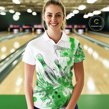 Load image into Gallery viewer, Custom Black And Green Women Bowling Team Shirts, Bowling League Shirt Bowlers Outfit IPHW10783