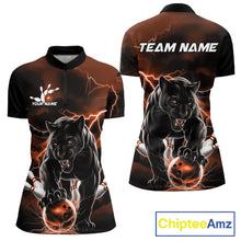 Load image into Gallery viewer, Orange Thunder Lightning Custom Panther Women Bowling Shirts, Panther Bowling Jerseys IPHW10791