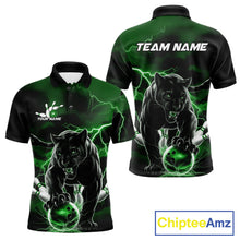 Load image into Gallery viewer, Green Thunder Lightning Custom Panther Men Bowling Polo Shirts, Panther Bowling Jerseys IPHW10793
