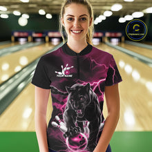 Load image into Gallery viewer, Pink Thunder Lightning Custom Panther Women Bowling Shirts, Panther Bowling Jerseys IPHW10794
