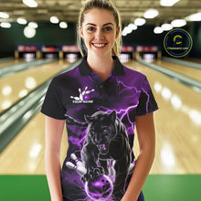 Load image into Gallery viewer, Purple Thunder Lightning Custom Panther Women Bowling Polo Shirts, Panther Bowling Jerseys IPHW10795