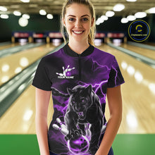 Load image into Gallery viewer, Purple Thunder Lightning Custom Panther Women Bowling Shirts, Panther Bowling Jerseys IPHW10795
