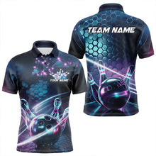 Load image into Gallery viewer, Custom Hexagon Holographic Bowling Team Men Polo Shirts, Galaxy Bowling League Shirt IPHW8903