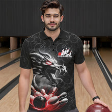 Load image into Gallery viewer, Custom Black And Red Dragon Bowling Men Polo Shirts, Bowling Pattern Dragon Bowler Outfit IPHW8916