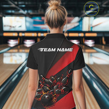 Load image into Gallery viewer, Custom Black And Red Flame Women Bowling Team Shirts, Bowling League Shirt Bowler Jerseys IPHW11290