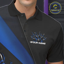 Load image into Gallery viewer, Custom Black And Blue Flame Men Bowling Team Shirts, Bowling League Shirt Bowler Jerseys IPHW11291