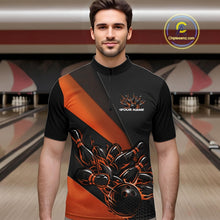Load image into Gallery viewer, Custom Black And Orange Flame Men Bowling Shirts, Bowling League Shirt Bowler Jerseys IPHW11292