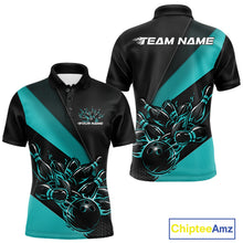 Load image into Gallery viewer, Custom Turquoise Blue Flame Men Bowling Team Shirts, Bowling League Shirt Bowler Jerseys IPHW11293