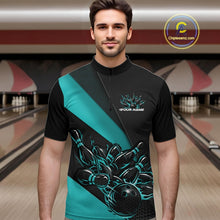 Load image into Gallery viewer, Custom Turquoise Blue Flame Men Bowling Team Shirts, Bowling League Shirt Bowler Jerseys IPHW11293