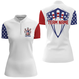 American Flag Bowling Pins Custom Bowling Team Shirts Women, Patriotic Bowling Jerseys IPHW6611