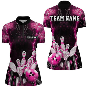 Black And Pink Thunder Lightning Custom Bowling Shirts For Women, Team Jerseys Bowlers Gift IPHW7158