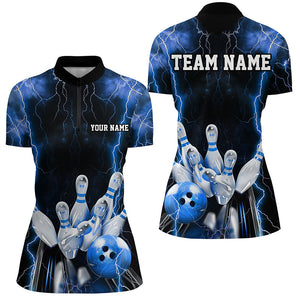 Black And Blue Thunder Lightning Custom Bowling Shirts For Women, Team Jerseys Bowlers Gift IPHW7159