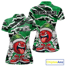 Load image into Gallery viewer, Custom Funny Christmas Bowling Women Polo Shirts, Crazy Bowling Ball Xmas Outfit IPHW10132