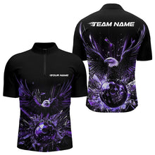 Load image into Gallery viewer, Black And Purple Eagle Break Glass Custom Bowling Quarter-Zip Shirts For Men, Bowling Team Shirt IPHW8397