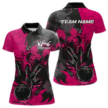 Load image into Gallery viewer, Custom Black And Pink Splatter Camo Flame Bowling Polo Shirt For Women, Team Uniform IPHW8626
